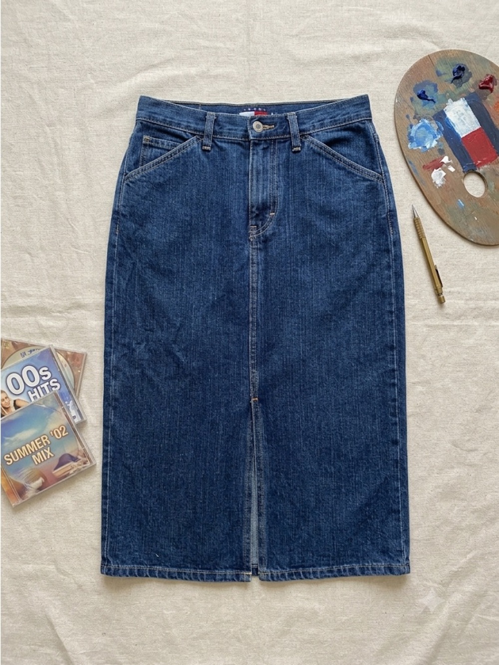 Vintage Tommy Hilfiger Denim skirt, Y2K slim mid jeans skirt size 2